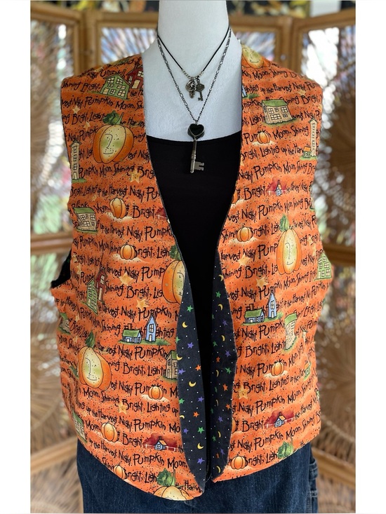 Handmade Jackets & Blazers - Halloween Handmade Reversible Orange Pumpkin Jack-O-Lantern Vest